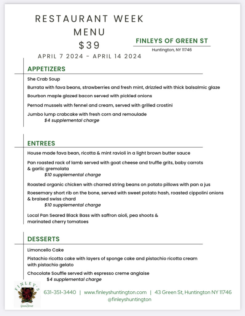 Complete List of Restaurants Participating in Long Island Restaurant