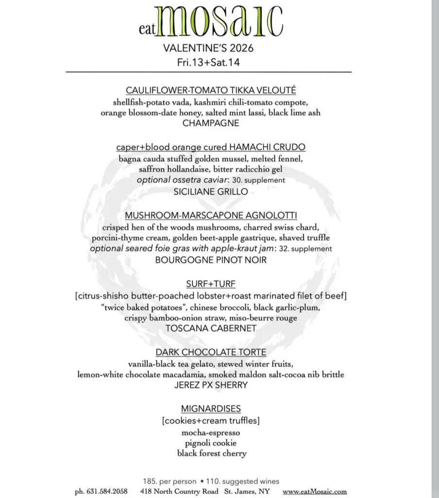 Valentine's Day at eatMOSAIC – Going Local Long Island Valentine's Day