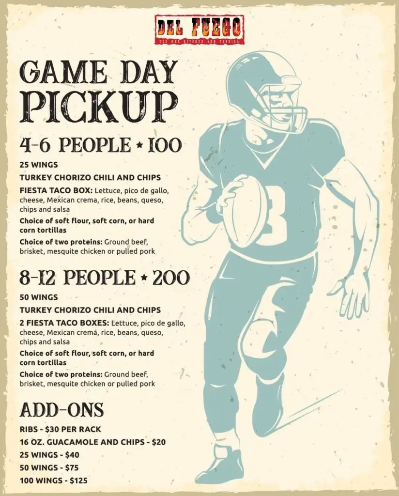 Del Fuego Game Day Pick Up – Going Local Long Island The Big Game
