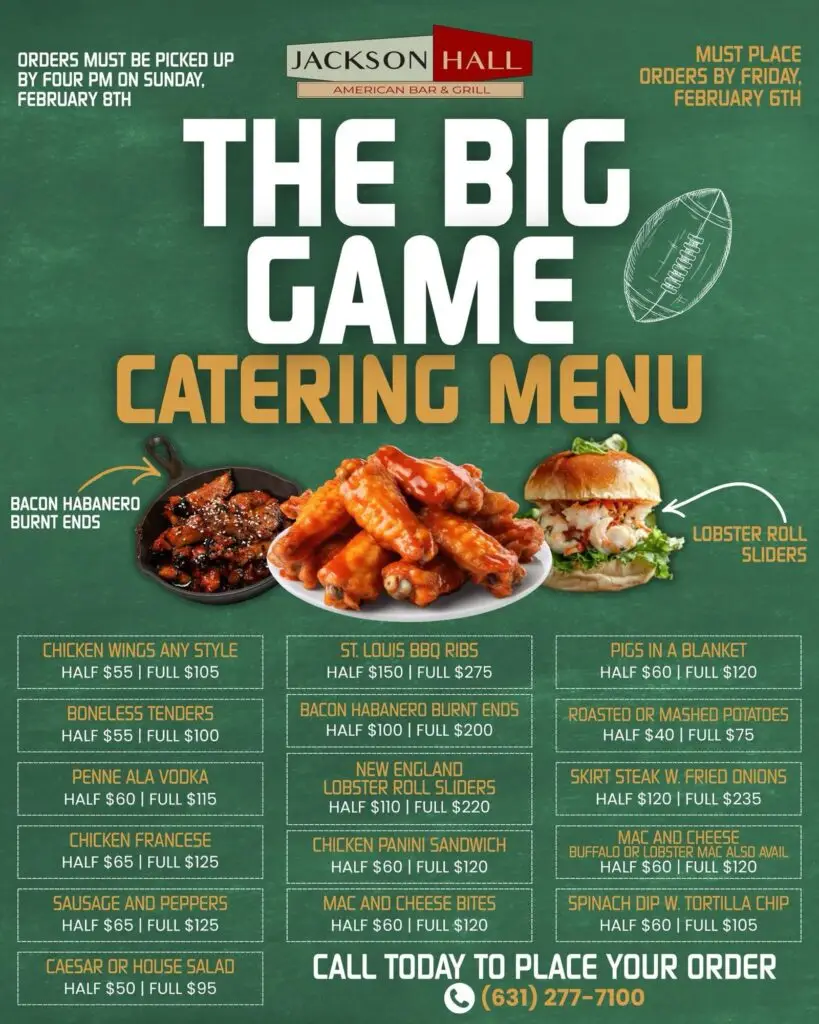 Jackson Hall The Big Game Catering Menu – Going Local Long Island The Big Game