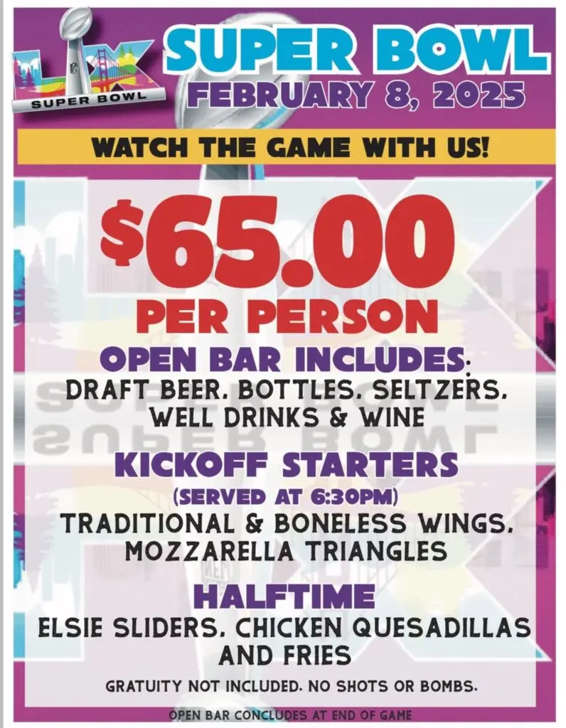 Superbowl Watch Party at elsie Lane – Going Local Long Island The Big Game